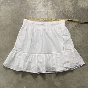 Madewell Skirt Womens Plus Size 1X Embroidered Smock Waist Ruffle Mini‎ White